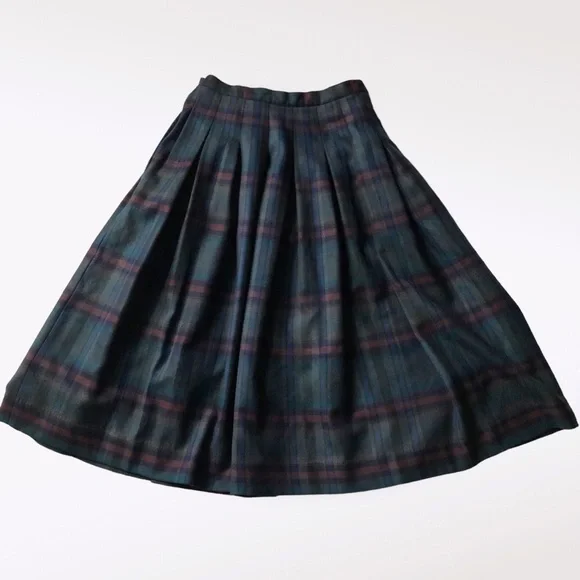 Vintage Dark Academia Box Pleated Plaid Tartan Midi Skirt Aline Perry Ellis S - Picture 8 of 8